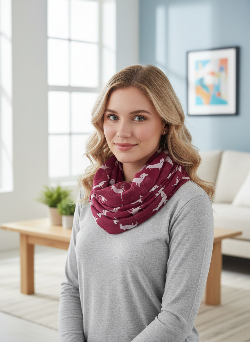 Dachshund Sausage Dog Infinity Scarf | Dachshund Print Light Weight Snood | Dog Lover Gift