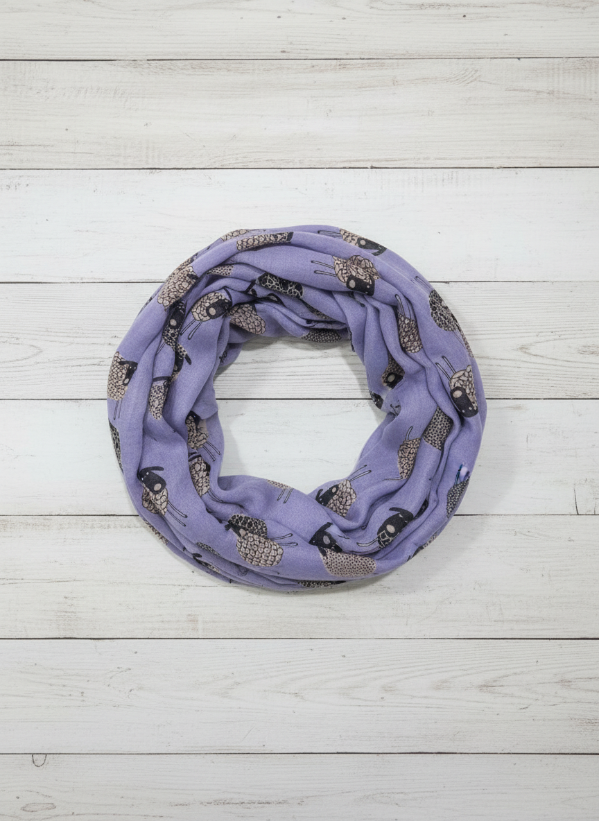 Sheep Print Infinity Scarf | Lightweight Snood | Available in Multiple Colours | Farm Animal Scarf | Sheep Lover Gift