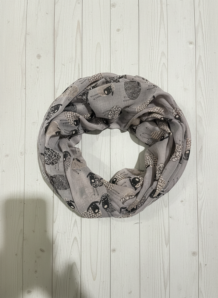 Sheep Print Infinity Scarf | Lightweight Snood | Available in Multiple Colours | Farm Animal Scarf | Sheep Lover Gift